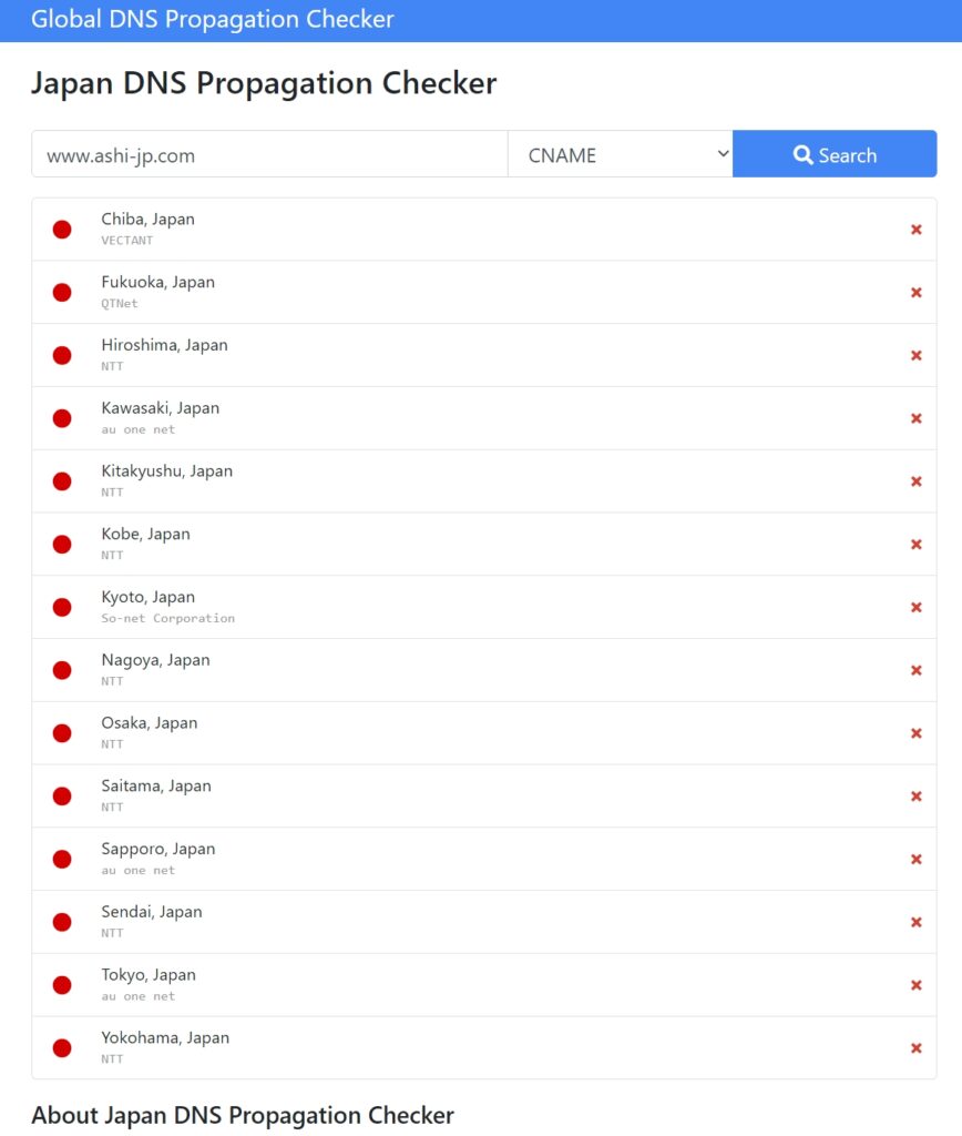 DNSチェッカーの結果画像